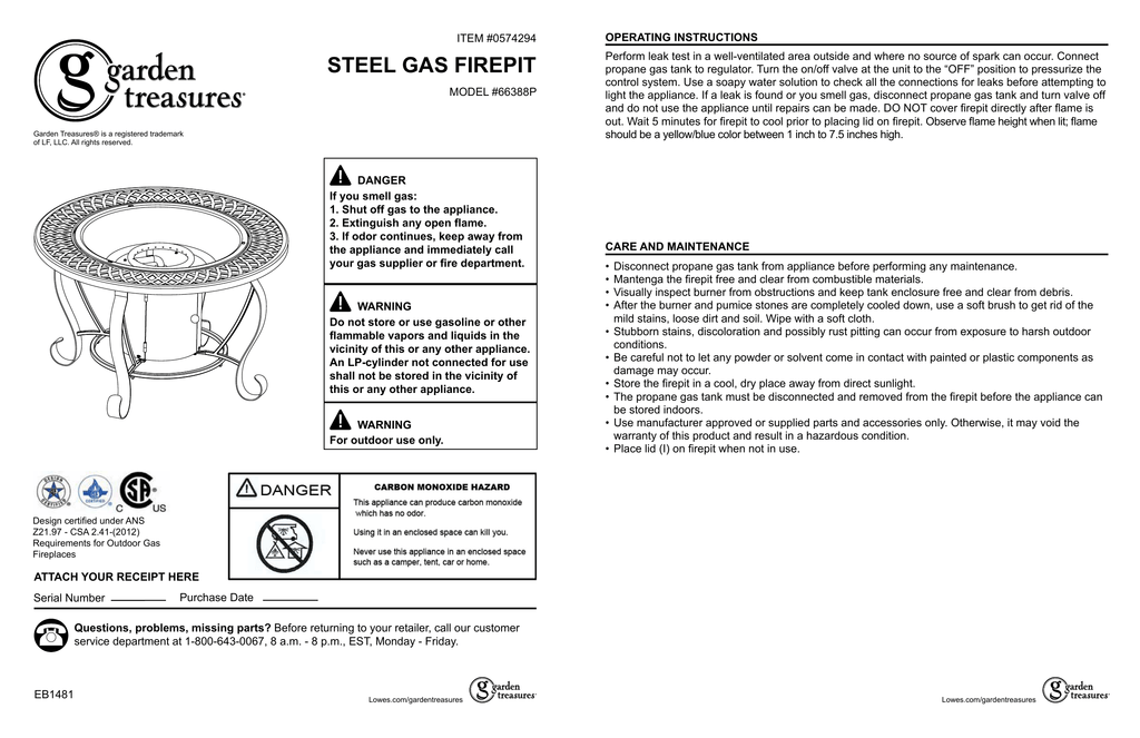 Steel Gas Firepit Manualzz