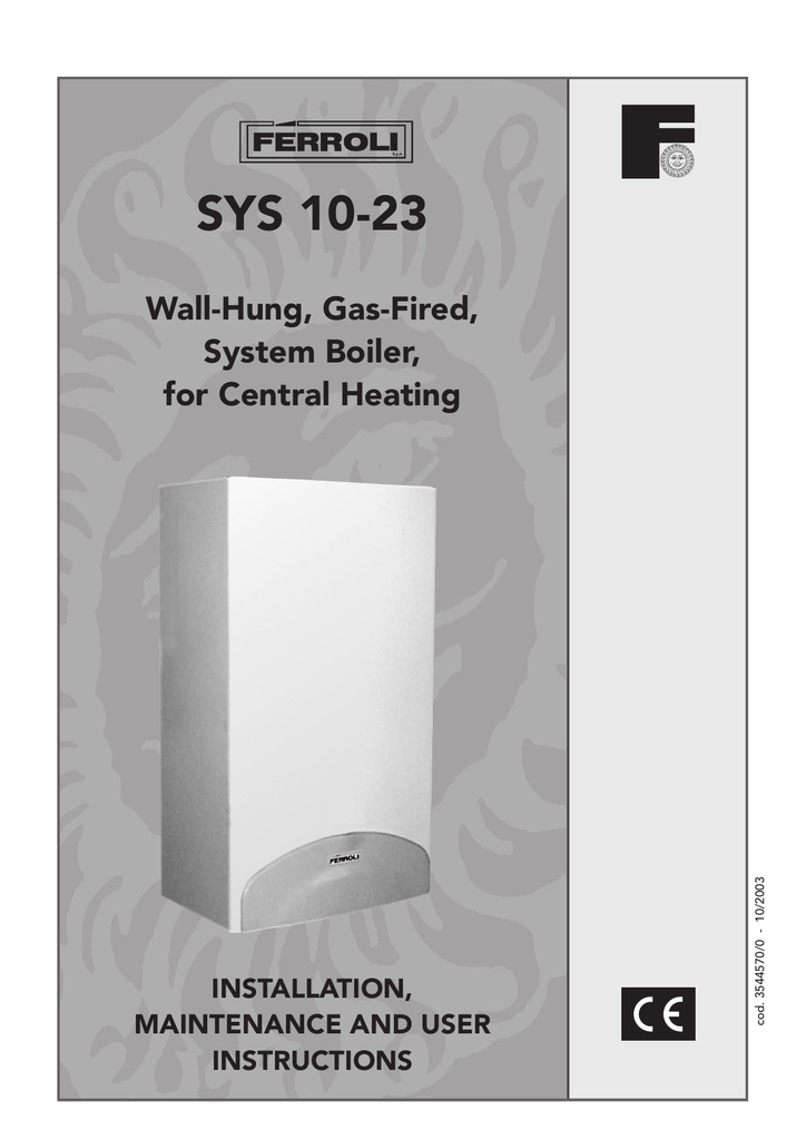 Ferroli SYS 1023 Installation, Maintenance And User Instructions