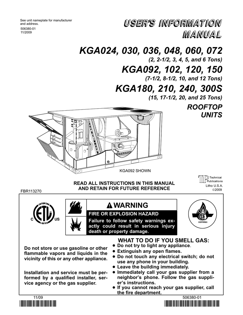 Lennox Kga Commercial Units 2 Through 25 Tons Manualzz