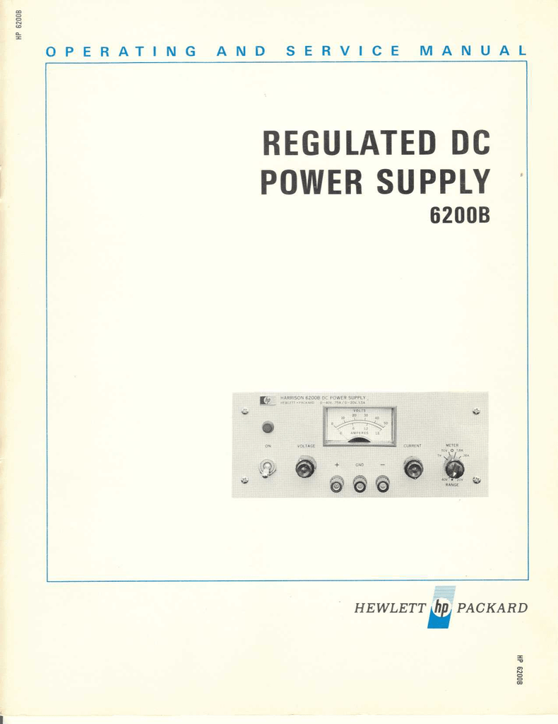 Schematics HP Hewlett Packard 6203B DC Power Supply Operating & Service Manual 