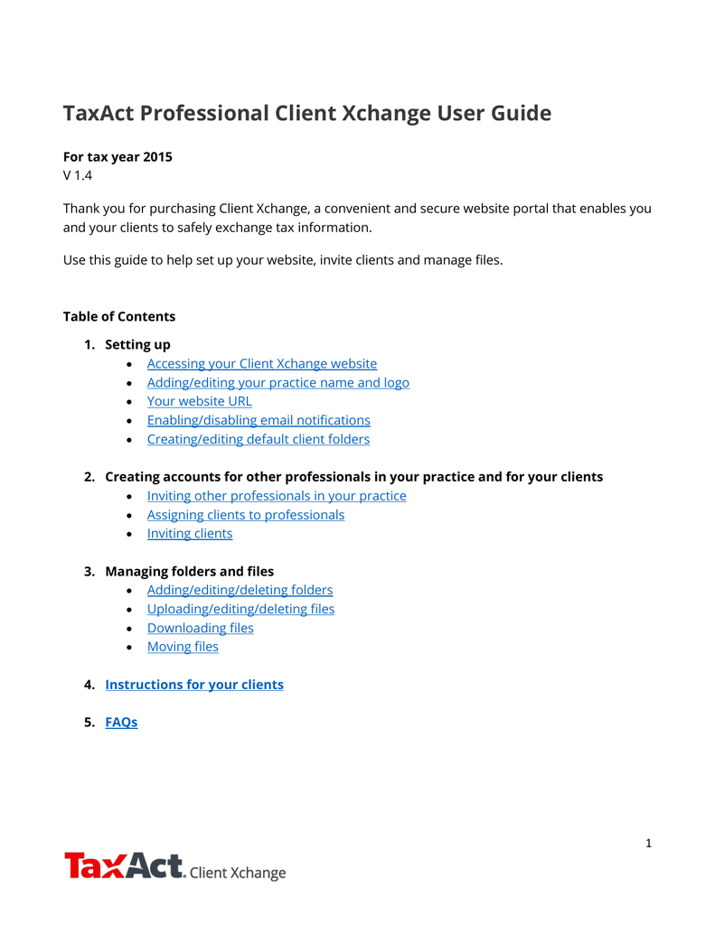 TaxAct Professional Client Xchange User Guide | Manualzz