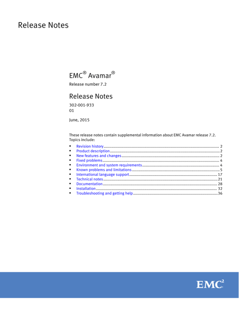Emc Avamar 7 2 Release Notes Manualzz