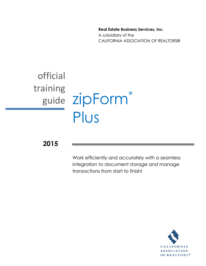 2015 Official C.A.R. zipForm® Plus Training Guide