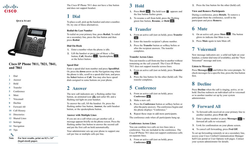 Cisco IP Phone 7811, 7821, 7841, and 7861 Quick Start Guide Manualzz