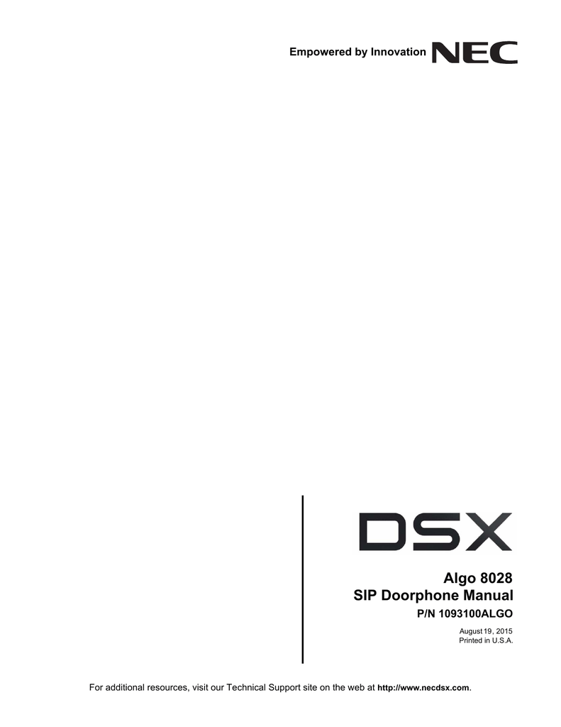 DSX Access System, Inc. algo 8028 manual Manualzz