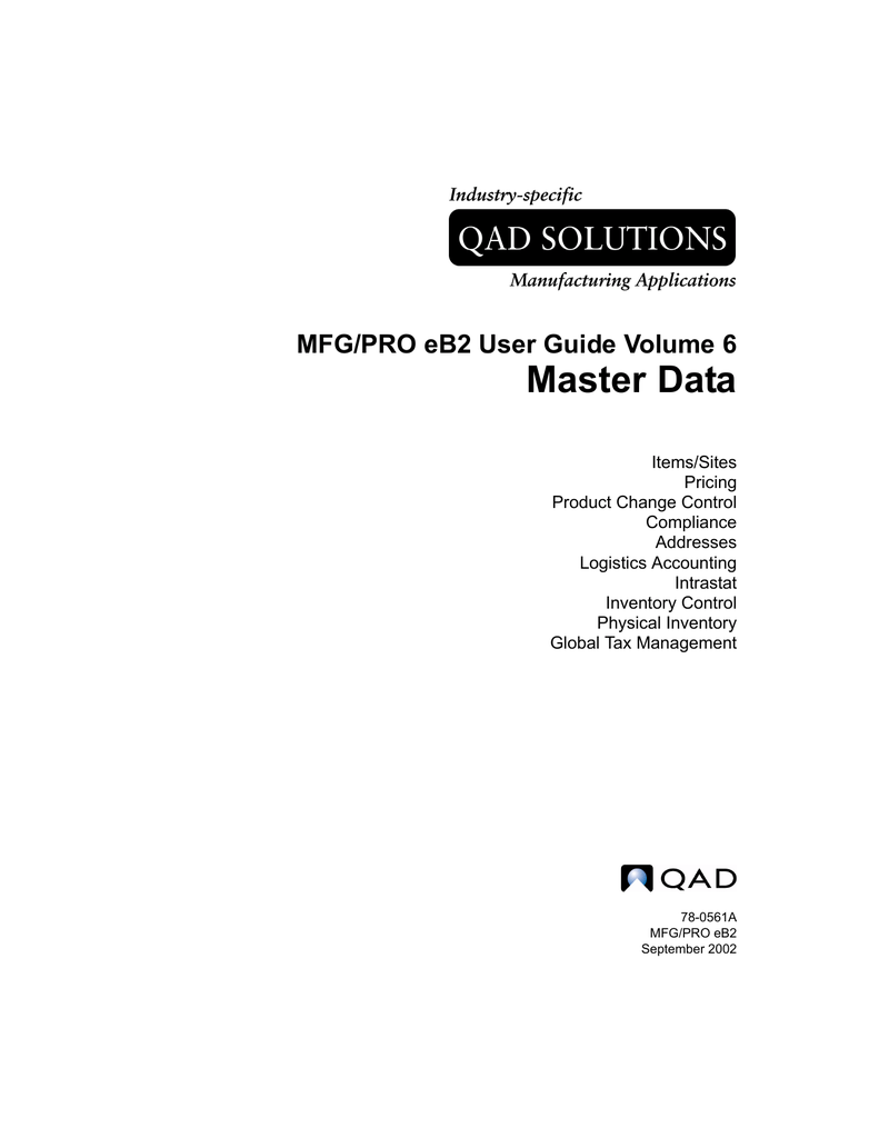 MFG PRO EB2 User Guide Volume 6 Master Data Manualzz