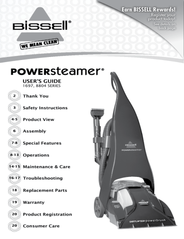 Bissell 1697, 8804, Series Powersteamer Vacuum User`s guide | Manualzz