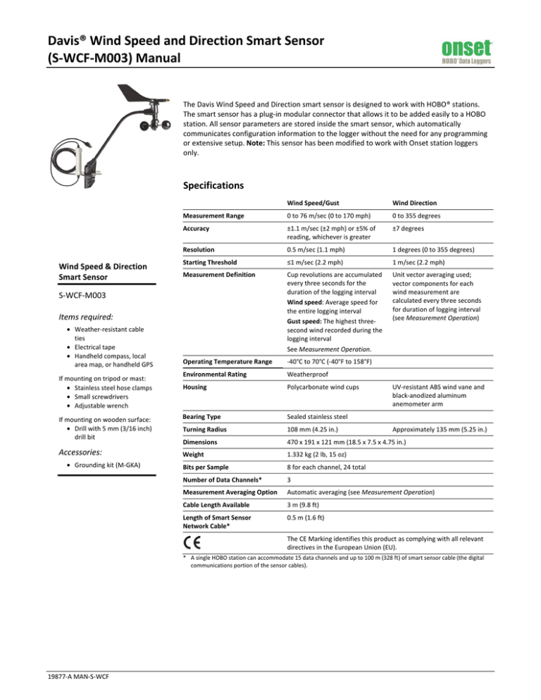 Davis Wind Speed And Direction Smart Sensor S Wcf Manualzz