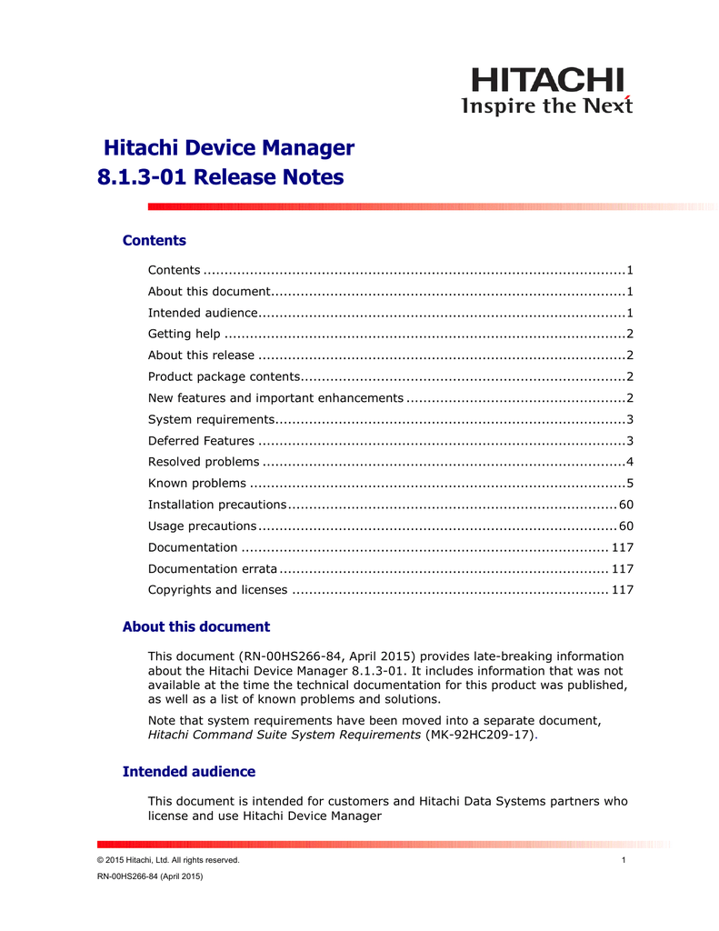 Hitachi Device Manager 8 1 3 01 Release Notes Manualzz