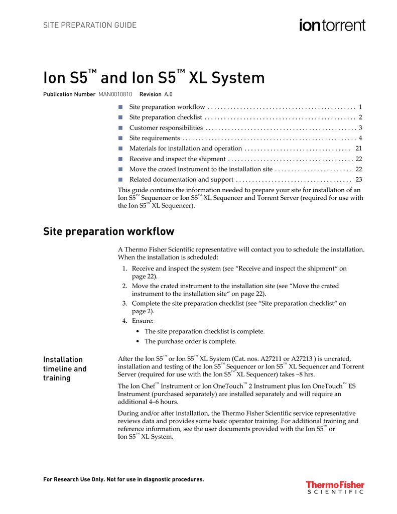 Ion S5 and Ion S5 XL System Site Preparation Guide (Pub. no Manualzz