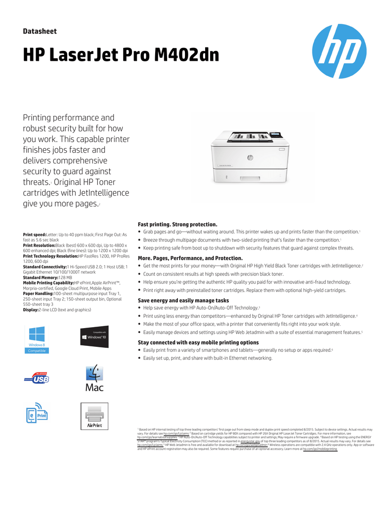 Hp Laserjet Pro M402dn Datasheet Manualzz