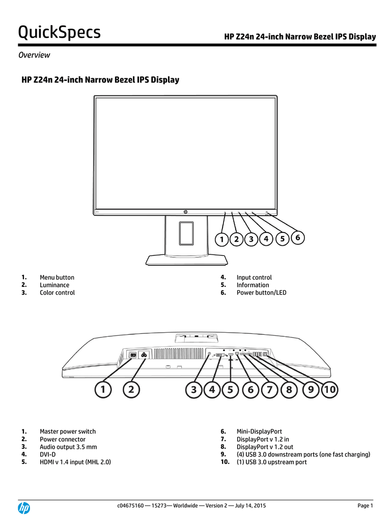 HP Z24n 24-inch Narrow Bezel IPS Display - Hewlett | Manualzz