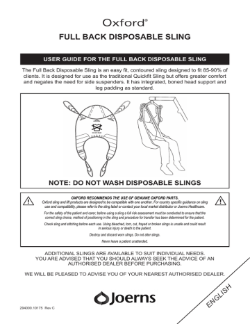 Oxford Full Back Disposable Sling User Guide | Manualzz