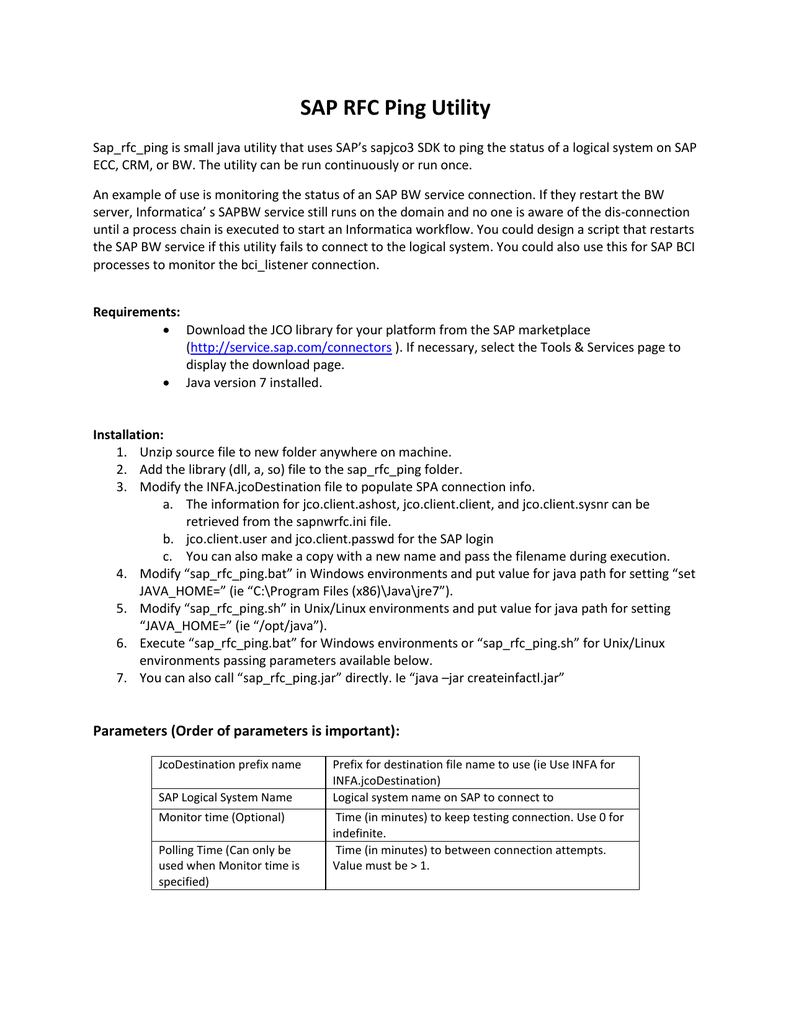 Sap Rfc Ping User Guide Manualzz