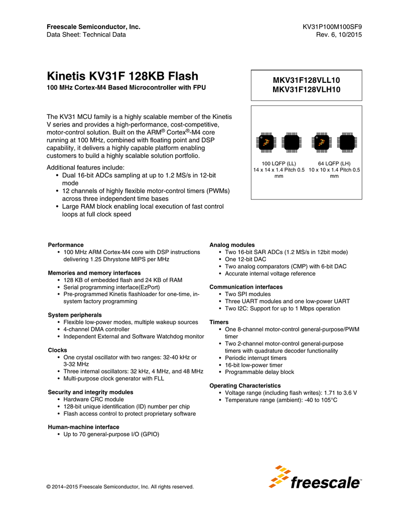 Kinetis Kv31 100mhz Cortex M4f 128kb Flash 64 100pin Manualzz