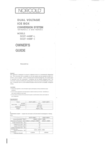 Norcold SCQT-4408F AC/DC Refrigerator Conversion Kit Owner's Manual | Manualzz