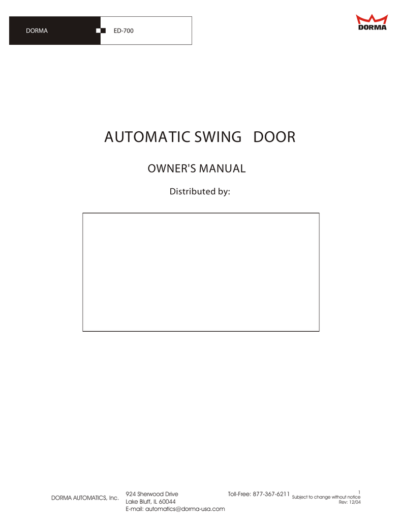 Owner S Manual Door Control Services Inc Manualzz Com