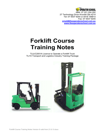 Forklift Course Training Notes Manualzz