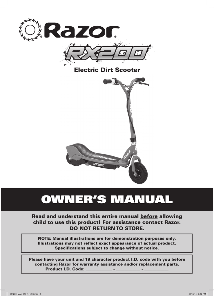 Sharper Image Razor® OffRoad Electric Scooter Owner's Manual Manualzz