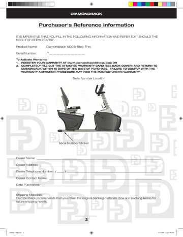 Diamondback Fitness 1000Sr Recumbent Bike Owner Manual Manualzz