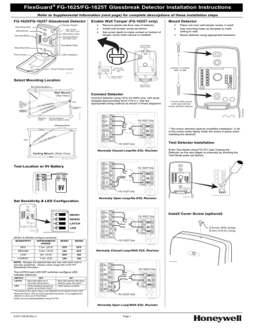 Honeywell FG-1625/FG-1625T Glassbreak Detector Installation Instructions | Manualzz