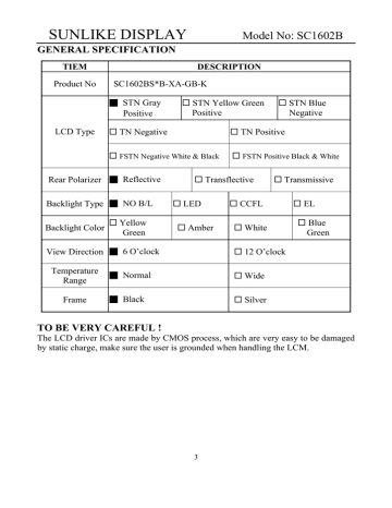 SUNLIKE SC1602B SC1602BS*B-XA-GB-K Datasheet | Manualzz