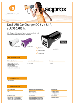 Approx APPUSBCAR31B Double USB Car Charger 3.1A Technical Specifications