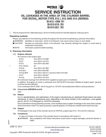 Rotax 912 UL Service Instruction | Manualzz