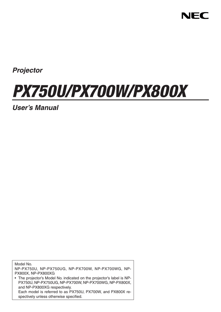 NEC PX700W Projector User Manual Manualzz