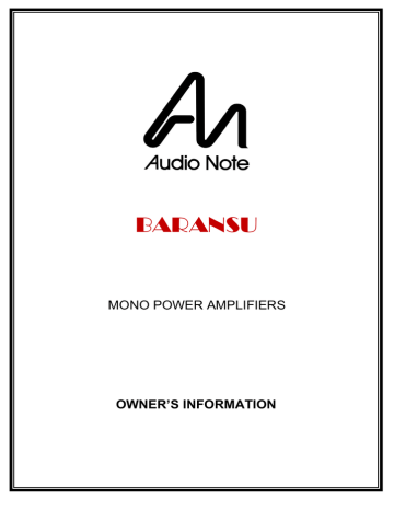 Audio Note Baransu Power Amplifier User Manual | Manualzz