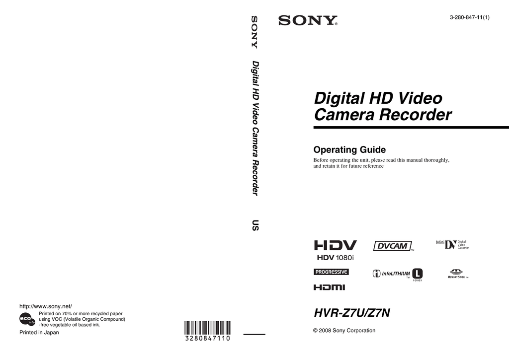 Sony HVR-Z7U Camcorder User manual | Manualzz