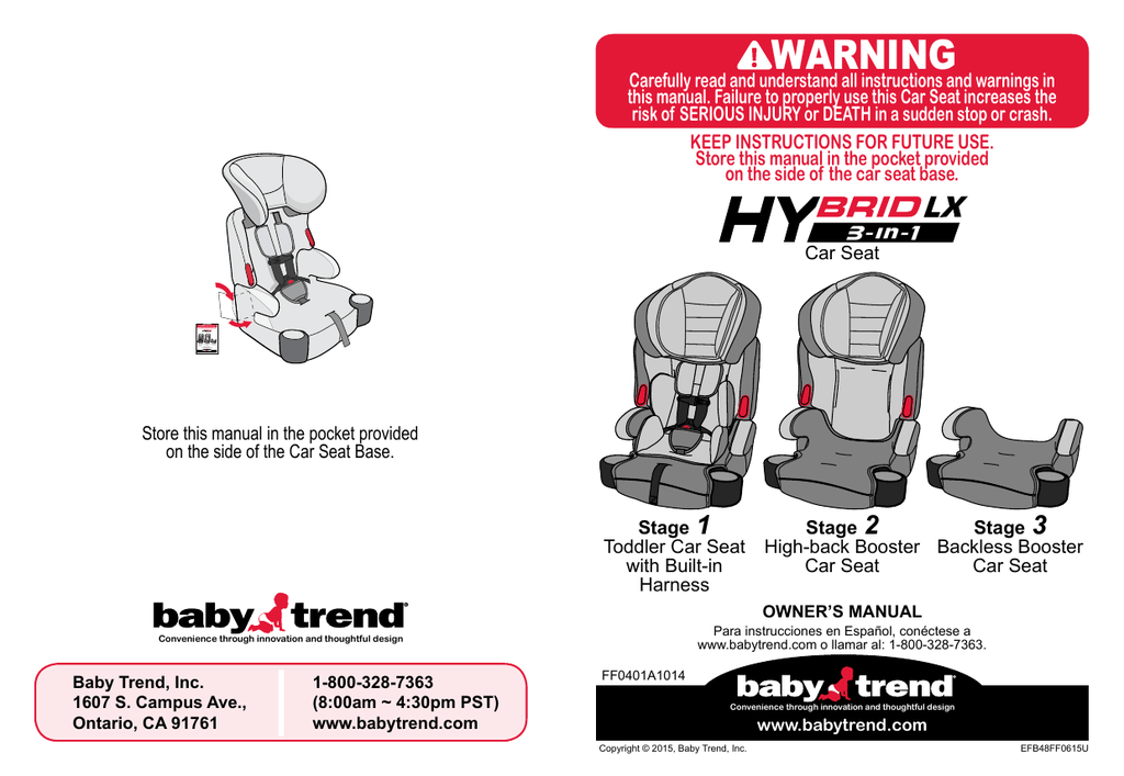 Fb48079 Lx 3 In 1 Car Seat English, Baby Trend Hybrid 3 In 1 Booster Car Seat Assembly