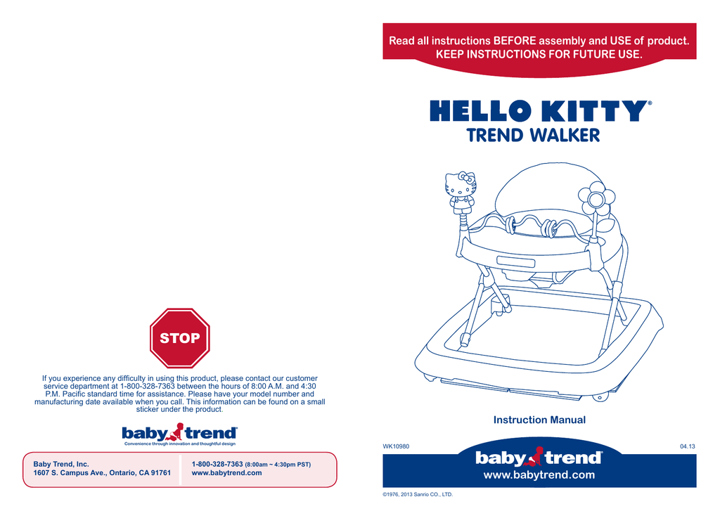 baby trend walker instruction manual