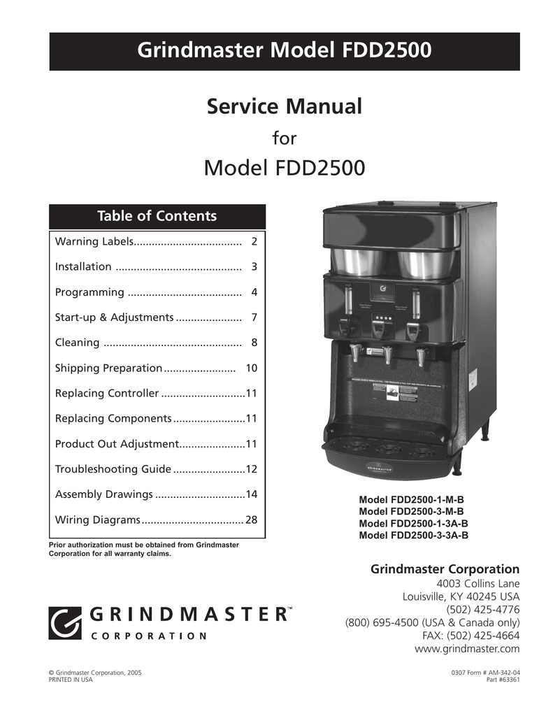 Grindmaster FDD250013AB Service manual Manualzz