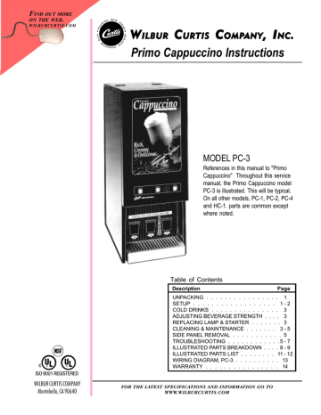 Curtis PC-3 Primo Cappuccino Dispenser 
