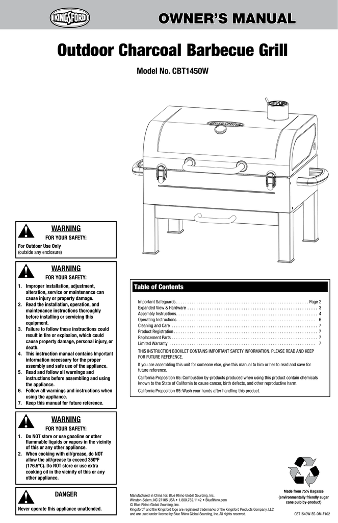 Kingsford CBT1540W Bbq And Gas Grill Owner's Manual | Manualzz