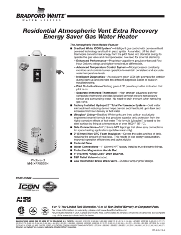 Bradford White M-I-100T6BN Atmospheric Vent High Input Gas Spec Sheet ...