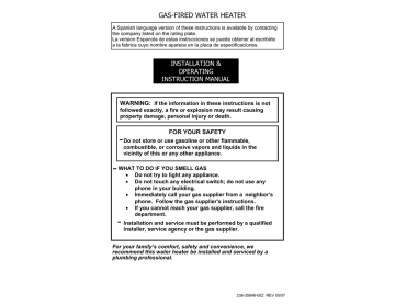 Bradford White 65T-65FB-3N Light Duty Atmospheric Vent Gas Instruction manual | Manualzz