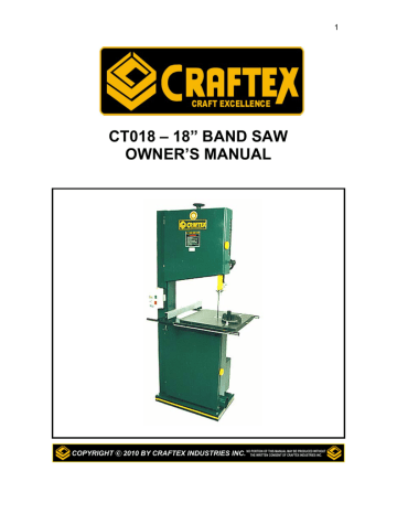 Craftex CT018 18" BANDSAW 2 HP, 220V Owner Manual | Manualzz