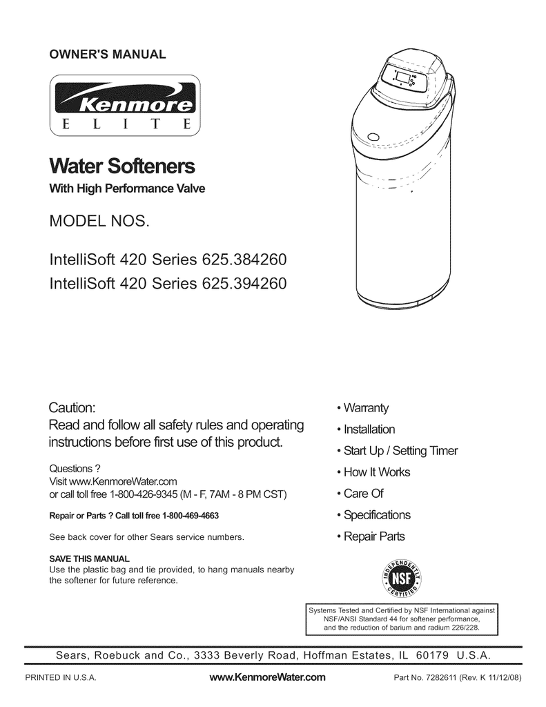 Kenmore 300 Series Water Softener Manual | Make Sure Repair