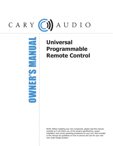 Cary Audio Design Universal Remote Control Accessory Owner's Manual | Manualzz