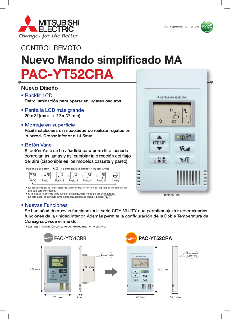Descargar Control Simple PACYT52CRA Mitsubishi Electric Aire