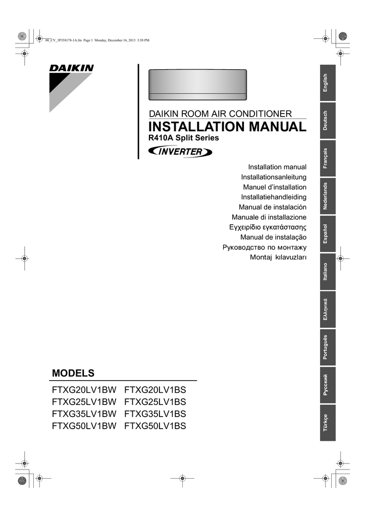 Daikin ftx18nmvju installation manual