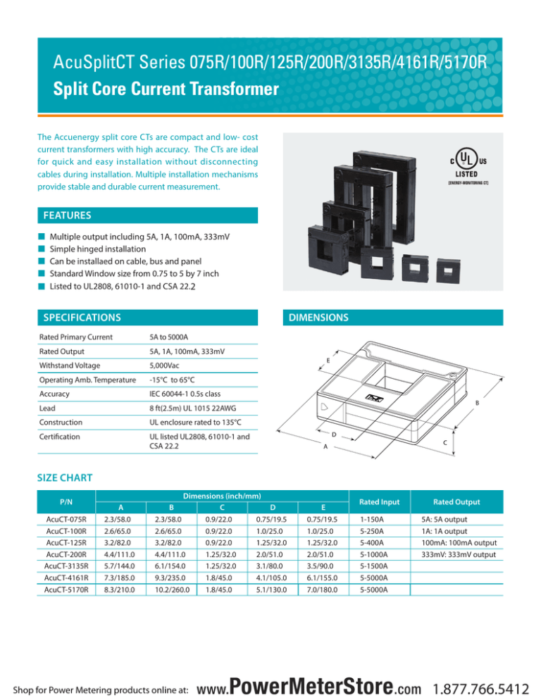 Acusplitct Series 075r 100r 125r 0r 3135r 4161r 5170r Split Core Current Transformer Manualzz