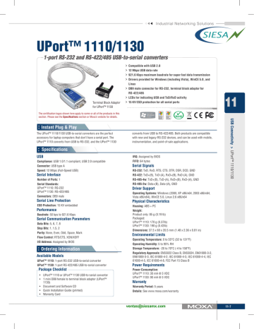 Serial Usb Converter Uport 1130 1130i Moxa Europe