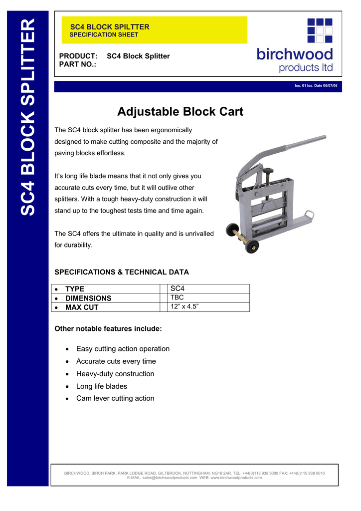 Adjustable Block Cart Product Sc4 Block Splitter Part No Manualzz