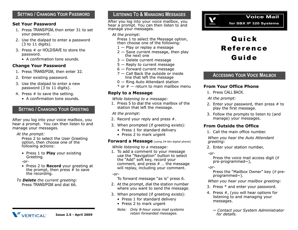 how to change password on the vertical sbx ip phones