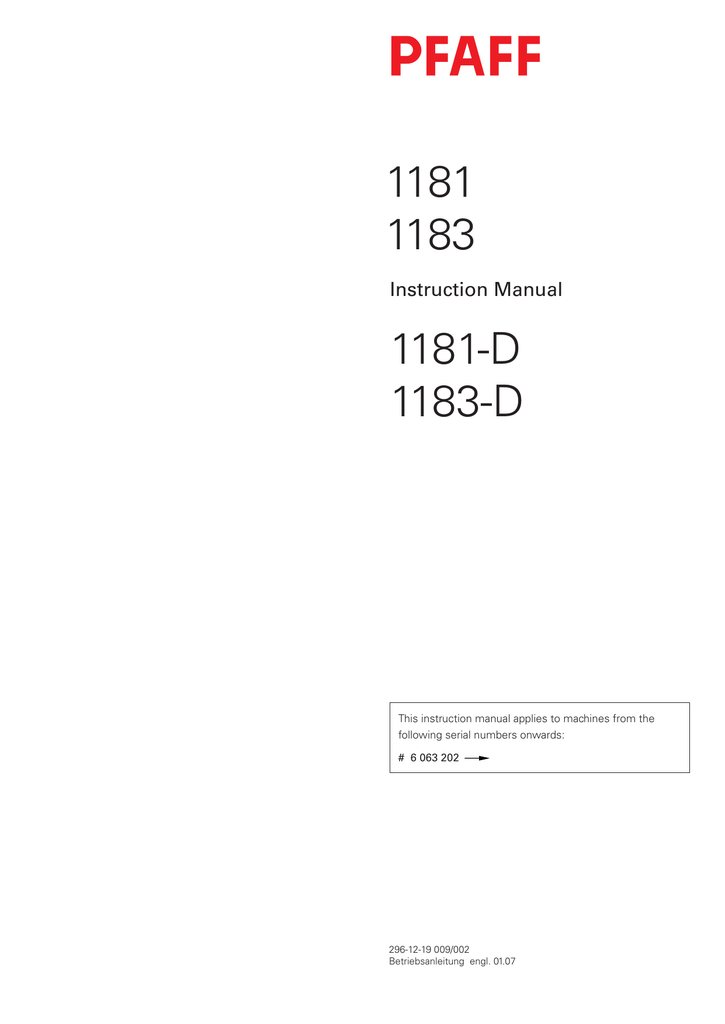 Pfaff 1181D Instruction manual Manualzz