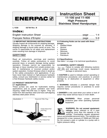 Enerpac 11-400 Instruction Sheet | Manualzz