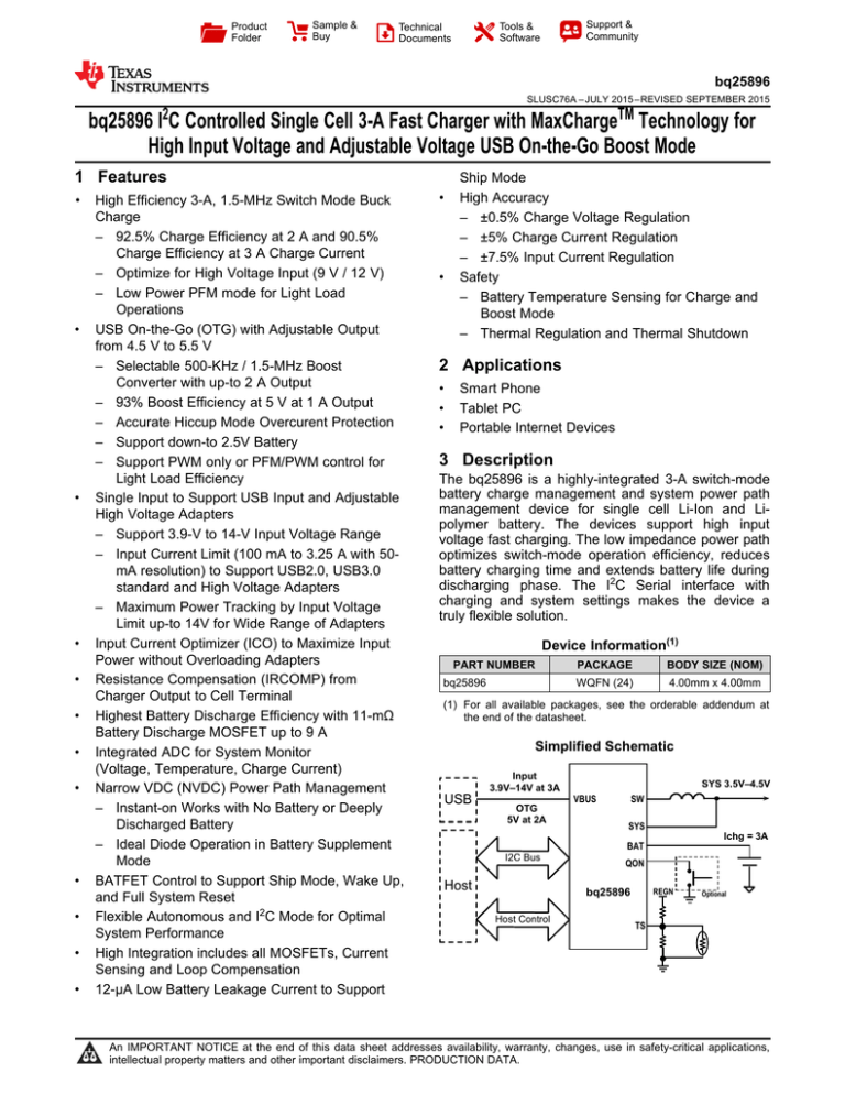 Bq256 I C Controlled Single Cell 3 A Fast Charger With Maxcharge Manualzz